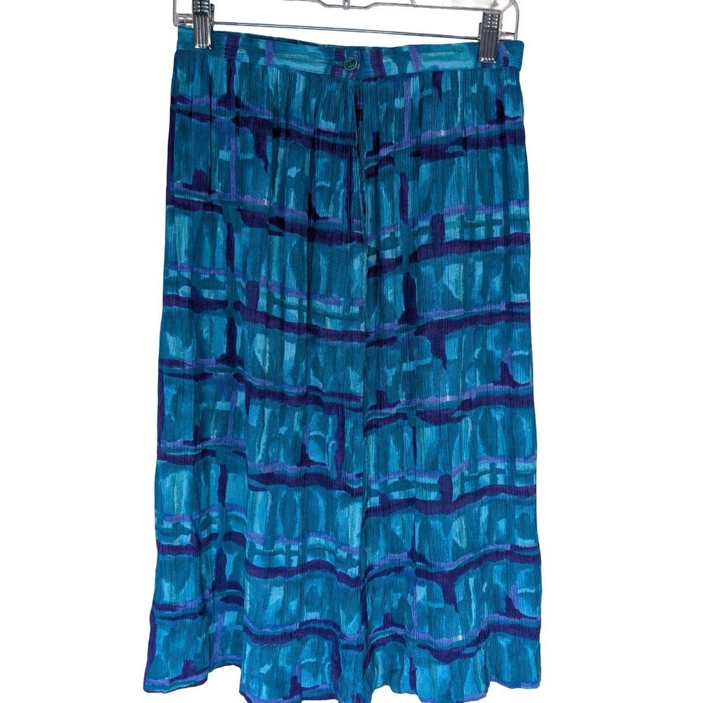 Alfred Dunner Midi Skirt Womens 6P Blue Purple 90s Vintage Abstract Print Pleat